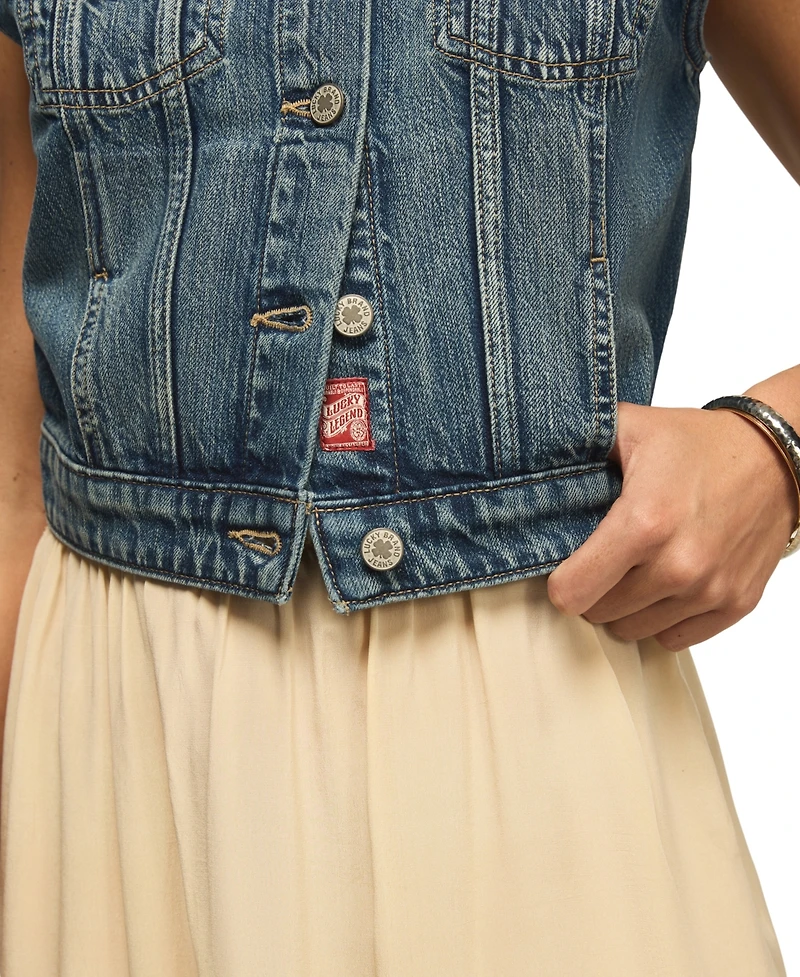 Lucky Brand Women's Medium Wash Cropped Denim Trucker Vest