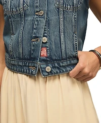 Lucky Brand Women's Medium Wash Cropped Denim Trucker Vest
