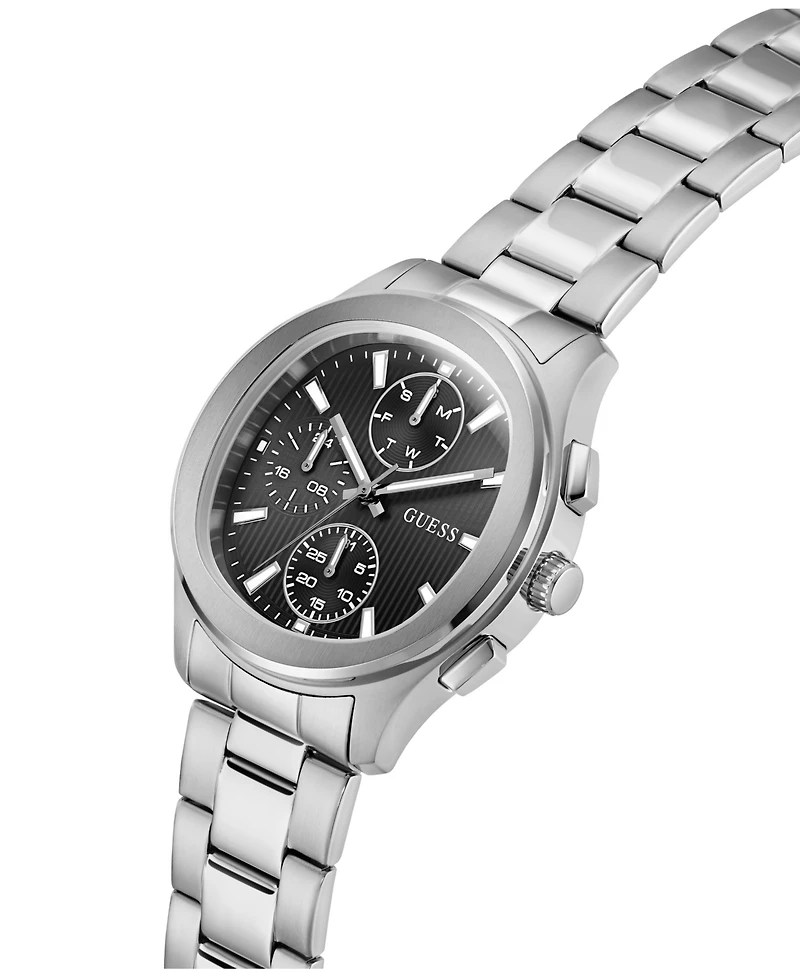 Guess Men's Silver-Tone Stainles Steel Multi-Function Watch, 40mm