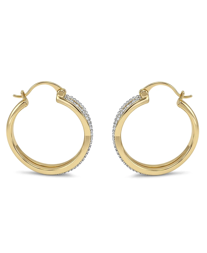 And Now This Crystal Small Crossover Hoop Earrings, 0.95" Silver Plate or Gold