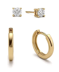And Now This Cubic Zirconia Round Stud & Polished Huggie Hoop in Gold Plate or Silver Plate