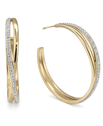 and Now This Criss Cross Clear Crystal C Hoop Earring, Gold Plate Silver