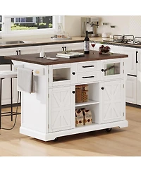 Streamdale Furniture Kitchen Island Drop Leaf, Power, Storage, Glass Door, Wheels
