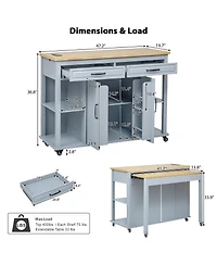 Streamdale Furniture 47" Kitchen Island Extendable Table, Storage, Power Outlet
