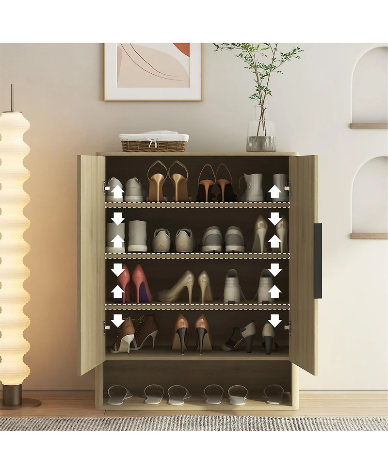 Rainsken Shoe Storage Cabinet, 4-Tier Wooden Shoe Organizer with Doors and Adjustable Shelves for Entryway, Hallway, Living Room