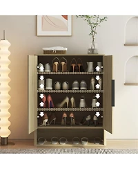 Rainsken Shoe Storage Cabinet, 4-Tier Wooden Shoe Organizer with Doors and Adjustable Shelves for Entryway, Hallway, Living Room