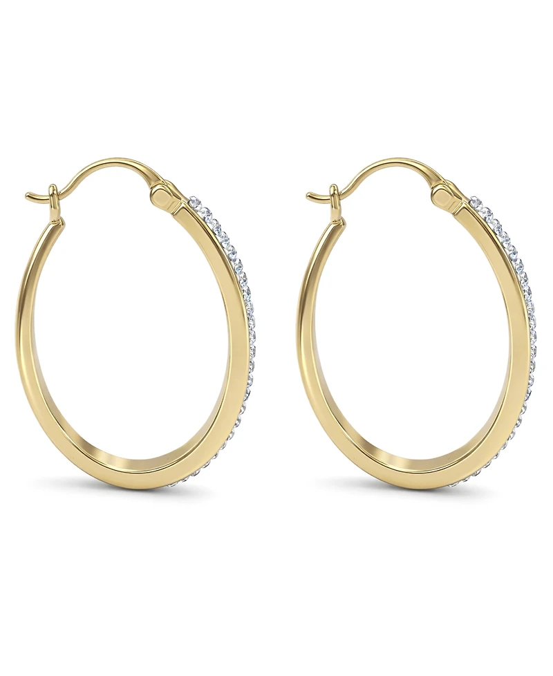 And Now This Crystal Tapered Hoop Earrings Silver-Plate, 1.2"