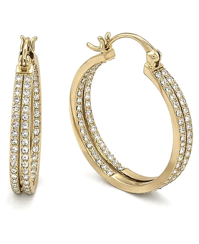And Now This Crystal Small Double Hoop Earrings in Silver-Plate or Gold Plate, 1"