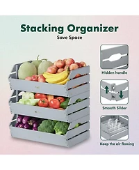 Yigii Stackable Wooden Potato Onion Storage Bins Produce Basket with Handles Kitchen Pantry Counter Organization