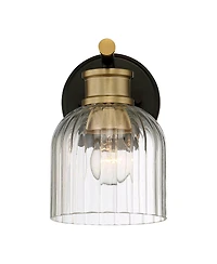 Stiffel Mid Century Modern Wall Light Sconce Black Brass Hardwired 5 1/2" Fixture Hardwired Clear Glass Shade for Bedroom Bathroom