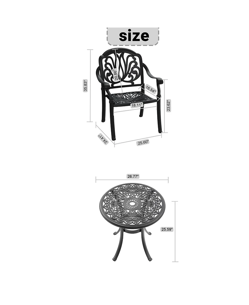 Clihome 3-Piece Outdoor Bistro Table Set Cast Aluminum Patio Furniture Table Set