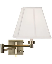 Barnes and Ivy Swing Arm Wall Lamp Antique Brass Plug-In Light Fixture Ivory Fabric Square Shade Bedroom Bedside Reading