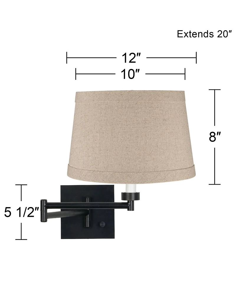 Franklin Iron Works Modern Swing Arm Wall Lamps Set of 2 Espresso Bronze Plug-In Light Fixture Natural Linen Drum Bedroom Bedside