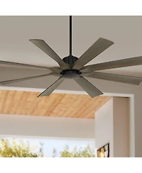Possini Euro Design 60" Defender Industrial Rustic Indoor Outdoor Ceiling Fan Remote Matte Black Weathered Oak Damp Rated Patio