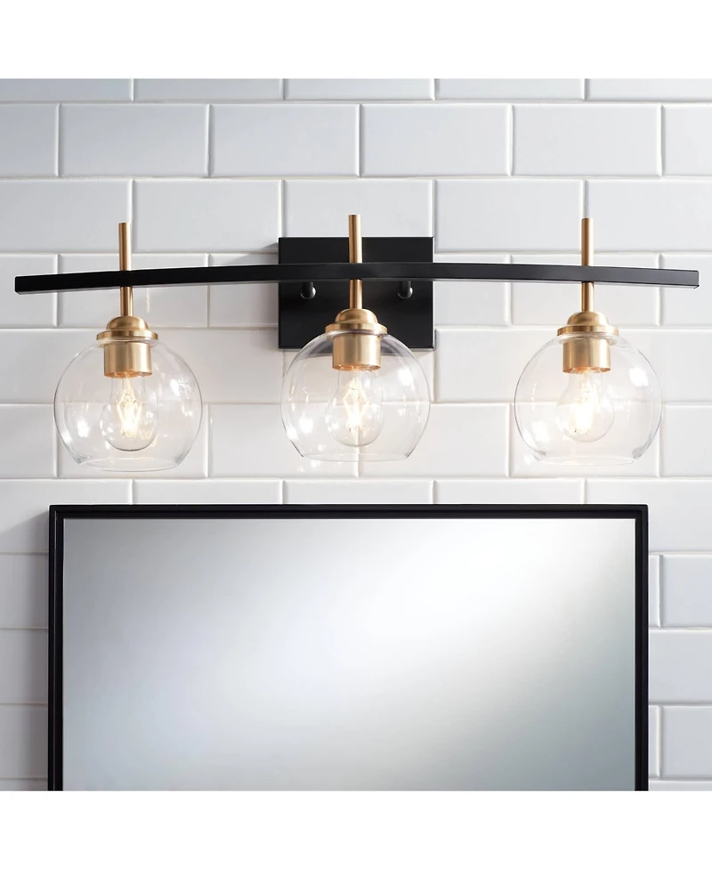360 Lighting Modern Wall Light Sconce Black Gold Hardwire 27" 3-Light Fixture Clear Glass Globe for Bedroom Bathroom Vanity Home