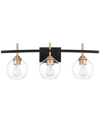 360 Lighting Modern Wall Light Sconce Black Gold Hardwire 27" 3-Light Fixture Clear Glass Globe for Bedroom Bathroom Vanity Home