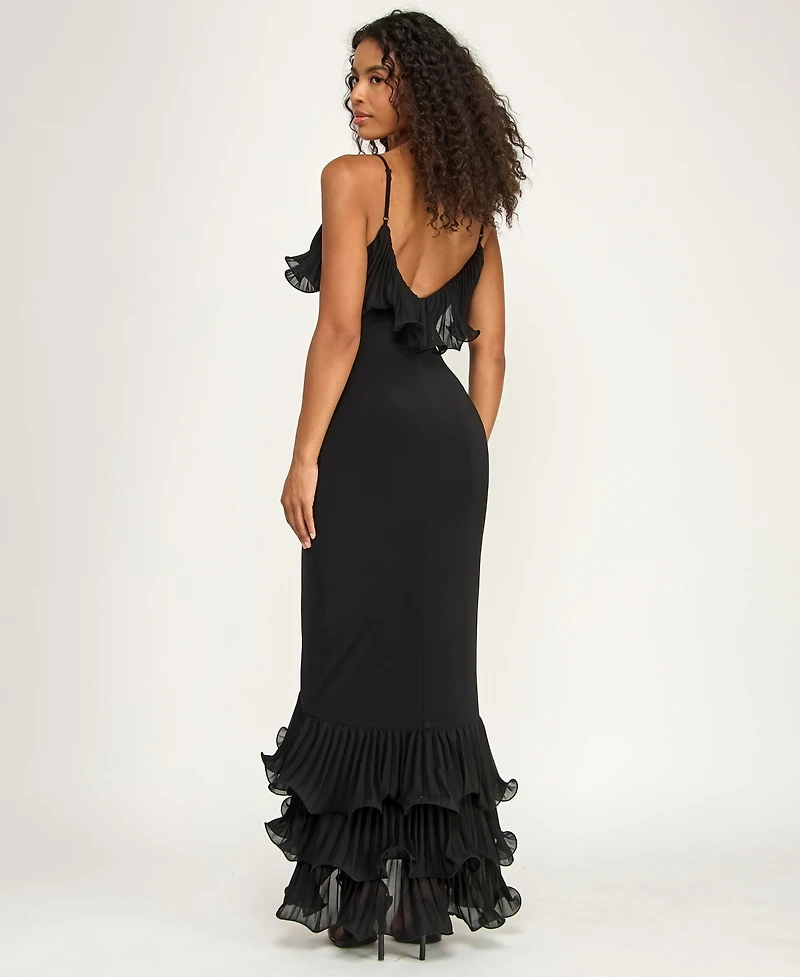 Alex & Sophia Juniors' Square Neck Tiered Ruffle Hem Ball Gown