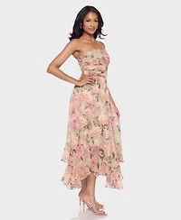 Alex & Sophia Juniors' Strapless Printed Dress