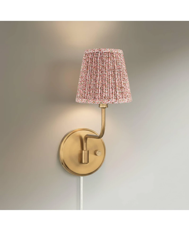 Possini Euro Design Ophelia 9 1/2"H Warm Brass Plug-In Wall Sconce Pink Floral Shade