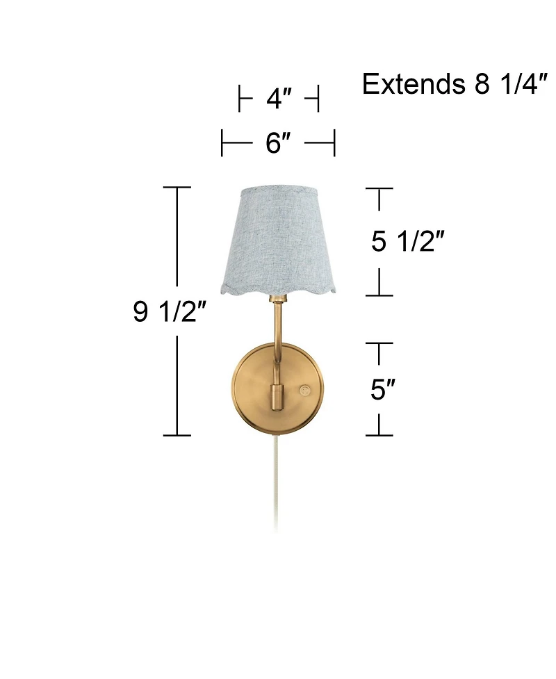 Possini Euro Design Ophelia 9 1/2"H Warm Brass Plug-In Wall Sconce with Scallop Shade