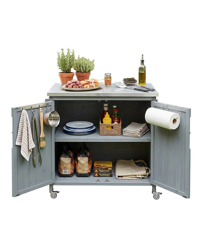 Streamdale Furniture Outdoor Kitchen Island Side Shelf, Storage, Ss Top, Wheels