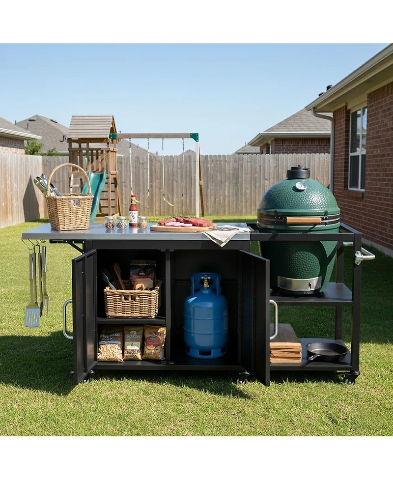 Streamdale Furniture Outdoor Grill Cart with Storage and Drop Leaf for Big Green Egg