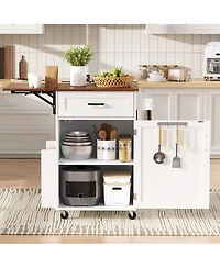 Streamdale Furniture Farmhouse Kitchen Island with Drop Leaf, Storage