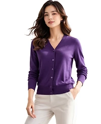 Jennie Liu Women's 100% Merino Wool Light Weight Cardigan | Ultra Soft Fine-gauge Sweaters Machine Washable