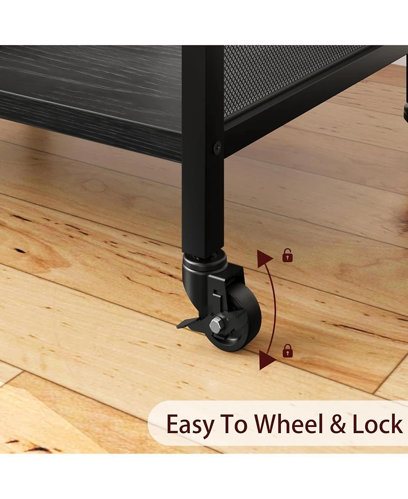 gaomon Printer Stand with Usb Power Ports, 3-Tier Rolling Cart, Adjustable Shelf, Heavy Duty Multifunction Table for Office or Kitchen