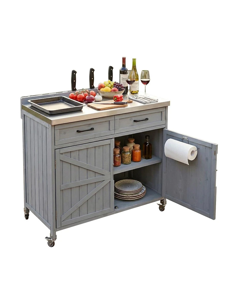 Streamdale Furniture Outdoor Kitchen Island Stainless Top, Storage, Drawer, Wheels