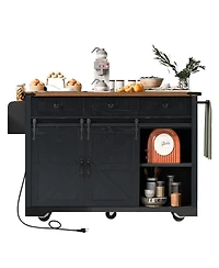 Streamdale Furniture Farmhouse Kitchen Island Power, Drop Leaf, Barn Doors