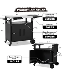Streamdale Furniture Outdoor Grill Cart Storage, Foldable Table, Ss Top, Wheels