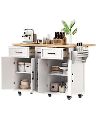 Streamdale Furniture Rolling Kitchen Island Power, Storage, Drop Leaf