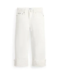 Polo Ralph Lauren Girls' 2T-6X Eyelet-Cuff Cotton Denim Wide-Leg Jean
