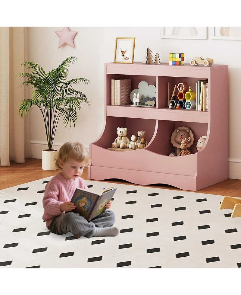 Gouun Toy Storage Organizer 4- Cubby Kids Bookcase for Toys and Books, 26.5" x 16" x 24.5"