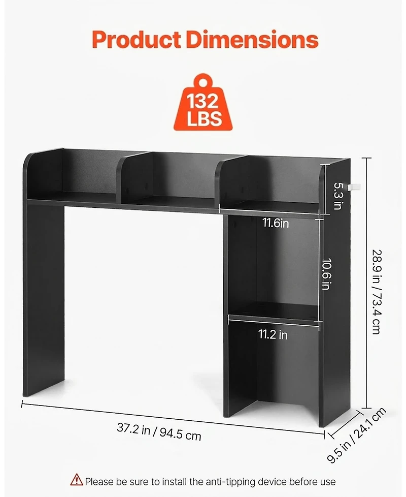 Gouun Desktop Bookshelf, 2-Tier Desktop Storage Organizer Office Storage Rack Wood Display Shelf, Desktop Bookshelf Hutch with Anti