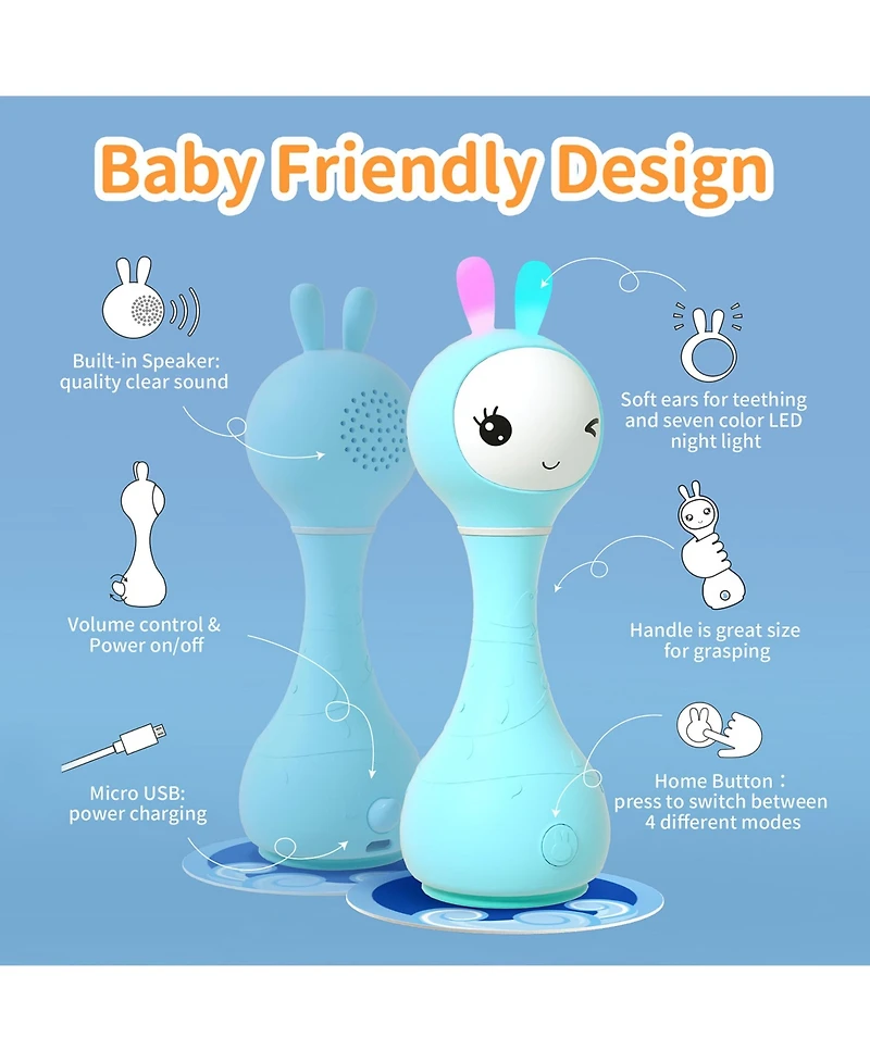 Alilo Smarty Bunny 0–24 Months Musical Light Up Sensory Educational Baby Rattle