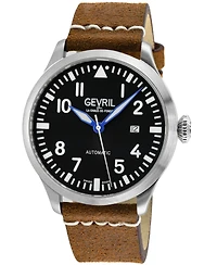 Gevril Men's Vaughn Swiss Automatic Rust Italian Leather Strap Watch
