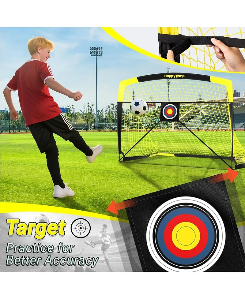 Happy Jump 7x5 Ft and 5x3.6 Ft Portable Soccer Goal for Youth Players Ages 6-14, Large-Frame Design Built for Long-Term Development, Easy Setup