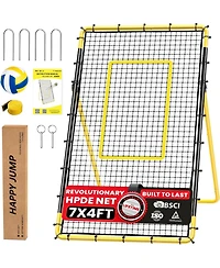 Happy Jump 7x4 Ft Portable Volleyball Rebounder Net, 5 Adjustable Angles Bounce Back Trainer, Heavy-Duty Steel Frame and 45-Ply Net