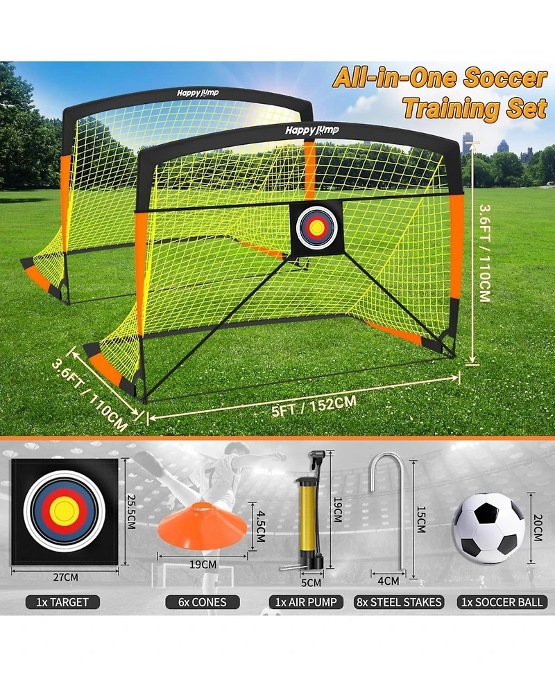 Happy Jump Soccer Goal 7'x5', 6.6 x3.3', 5'x3.6', 4'x3', 3'x2.2' Soccer Net for Kids Backyard