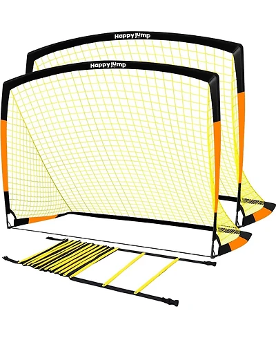 Happy Jump 7'x5' Soccer Goal Net 2 Set with Agility Ladder 12 Rung 20 Ft Speed Training