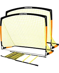 Happy Jump 7'x5' Soccer Goal Net 2 Set with Agility Ladder 12 Rung 20 Ft Speed Training