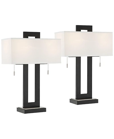 360 Lighting Neil 26" Rectangular Rustic Modern Table Lamps with Usb Port And Pull Chain, Set of 2