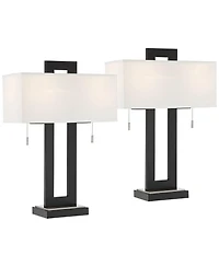360 Lighting Neil 26" Rectangular Rustic Modern Table Lamps with Usb Port And Pull Chain, Set of 2