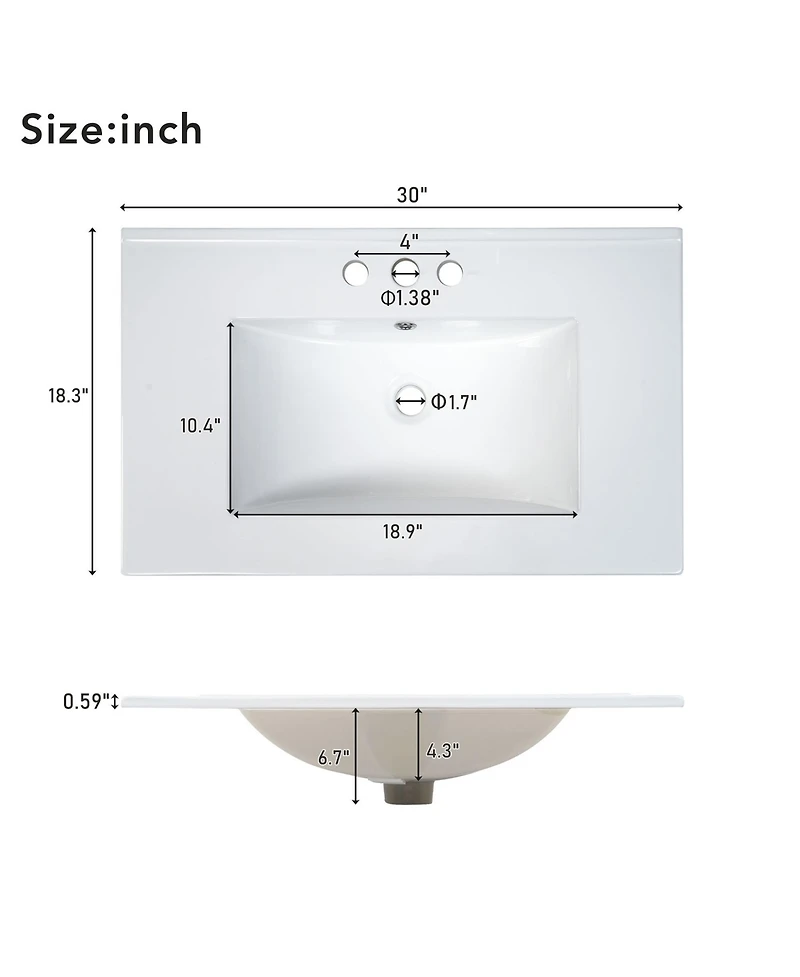 Casainc 30" Bathroom Vanity with Sink Combo, Bathroom Storage Cabinet with Soft-Close Door and 3 Drawers