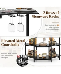 Gouun 3-Tier Liquor Bar Table with Stemware Racks and Storage Shelves