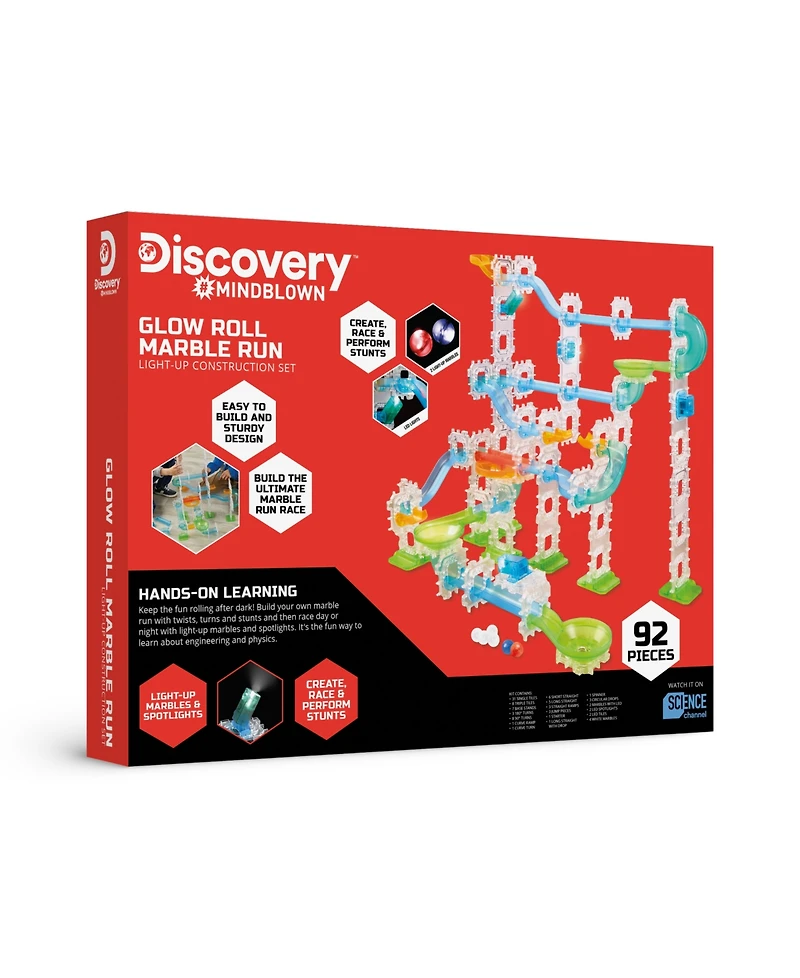 Discovery Kids Mindblown Glow Roll Marble Run Light-Up Construction Set, 92-Pieces