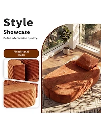 Rainsken 78.7" Convertible Curved Floor Sofa Bed, Plush Corduroy and Foam-Filled Sleeper Couch, Futon Loveseat for Living Room