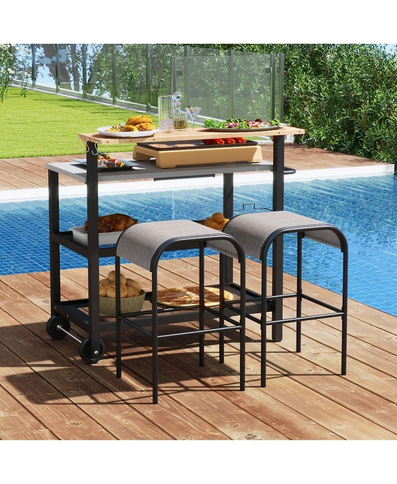 Gouun Rolling 3-Tier Bar Cart with Flip-Up Table, Hooks, and Wheels